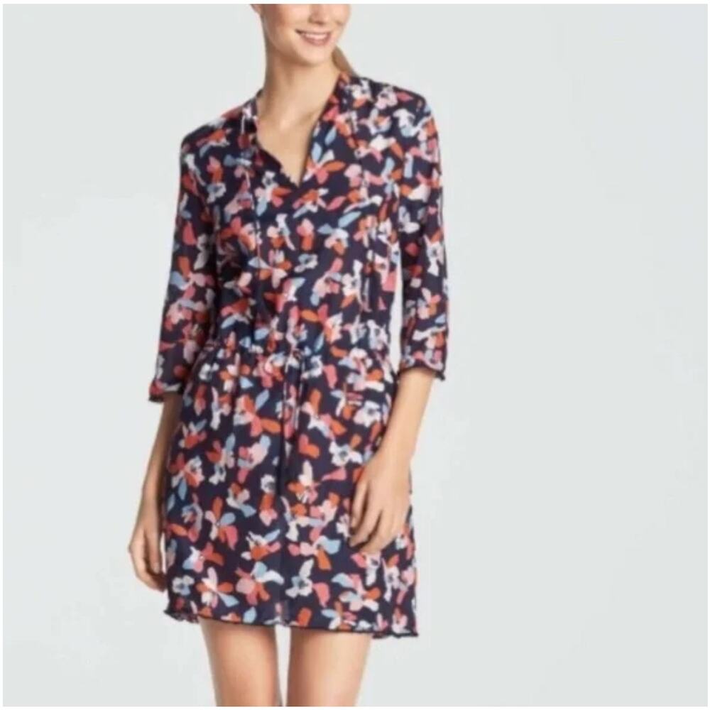 NWOT Draper James Sea Pines Tunic Drawstring Dress S Cotton Silk Navy Floral